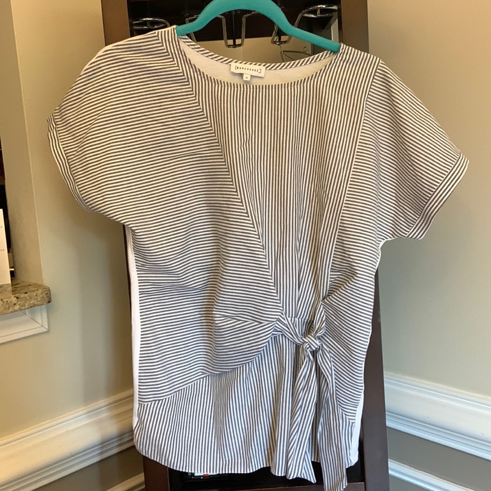 Poplin Mix Tie Front Top